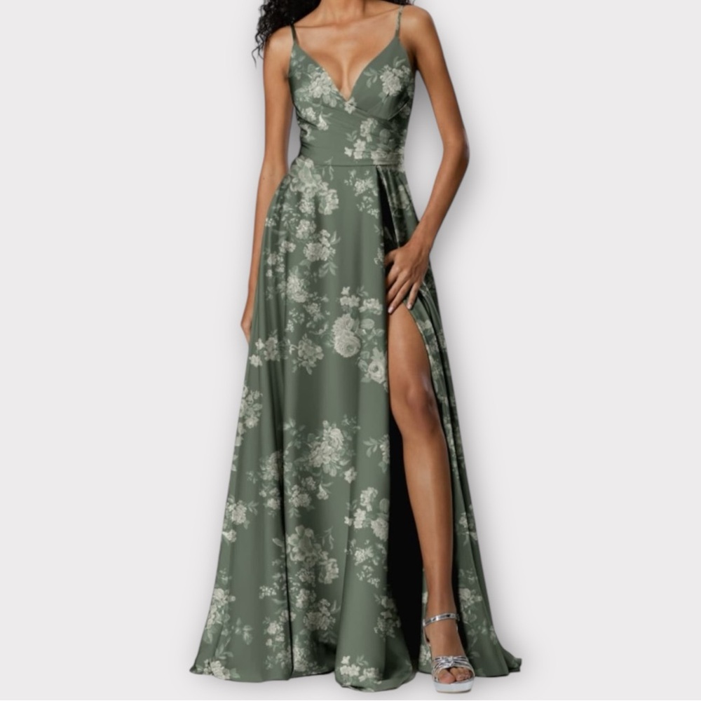 AW Bridal Women’s Rosemarie Dress Size 4 Satin Charmeuse Trumpet Teal Rose NWOT